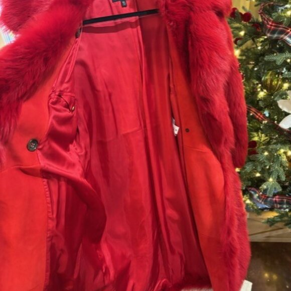 LUX Banana Republic Toscana Red Madder Shearling Luxury Coat - Picture 8 of 11